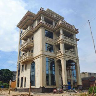 六安 黄金麻花岗岩石材别墅外墙干挂搭配（雕花栏杆花瓶柱门楼罗马柱）