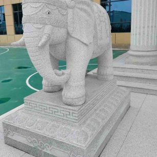六安 白麻花岗岩动物异形石雕-大象