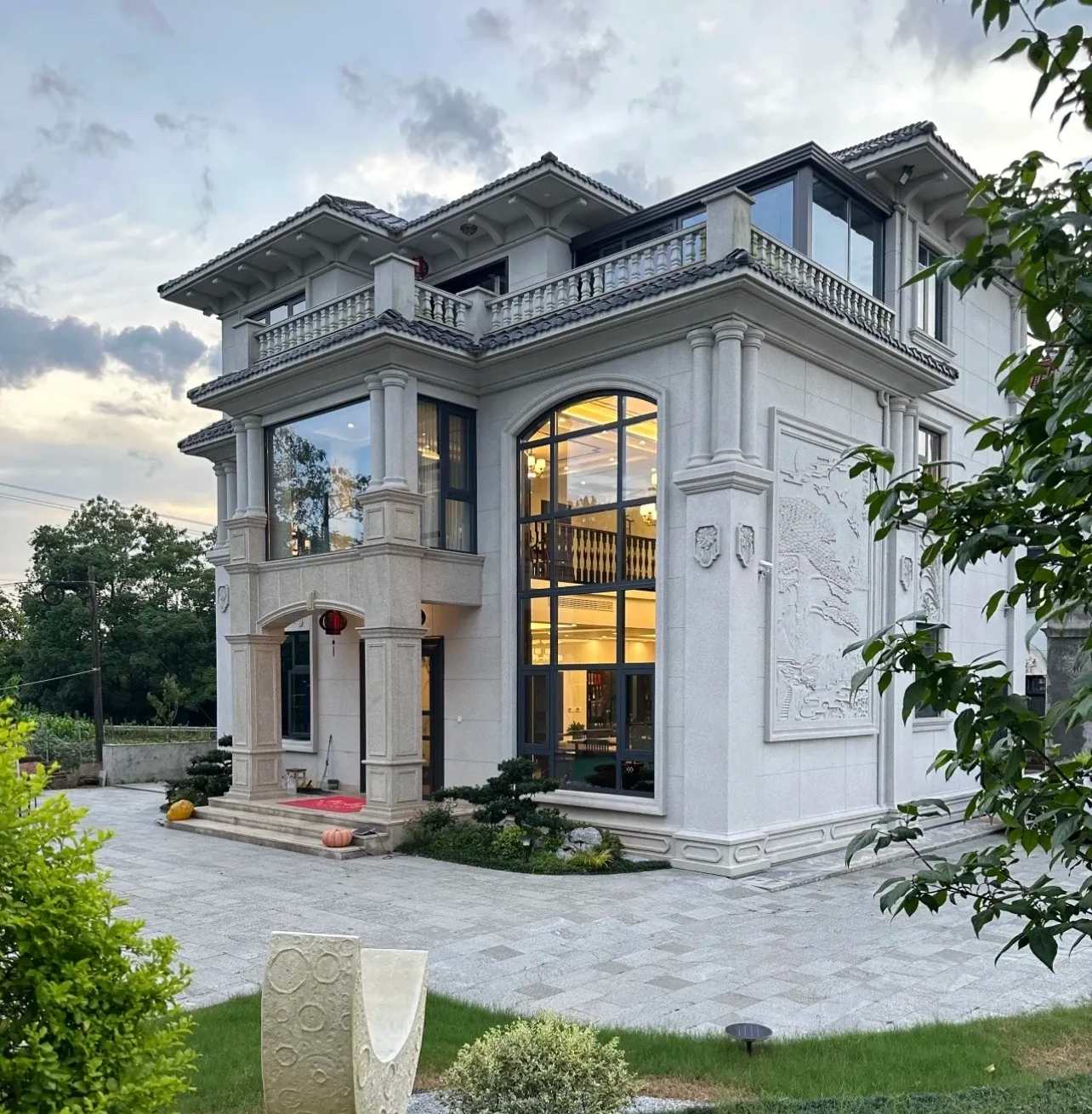 六安 白麻花岗岩私人别墅干挂石材豪华定制