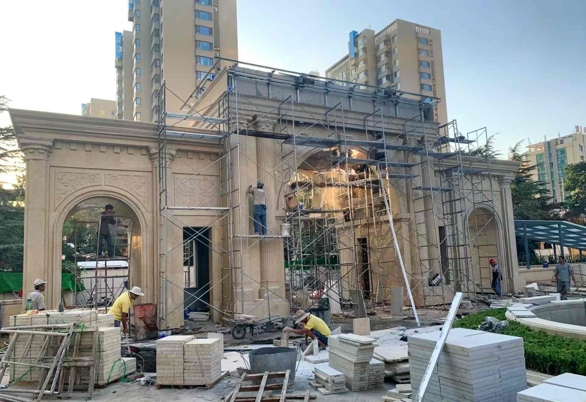 六安 黄金麻荔枝面花岗岩小区门楼外墙干挂