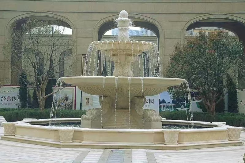 六安 黄金麻花岗岩异型加工——户外庭院石雕流水喷泉