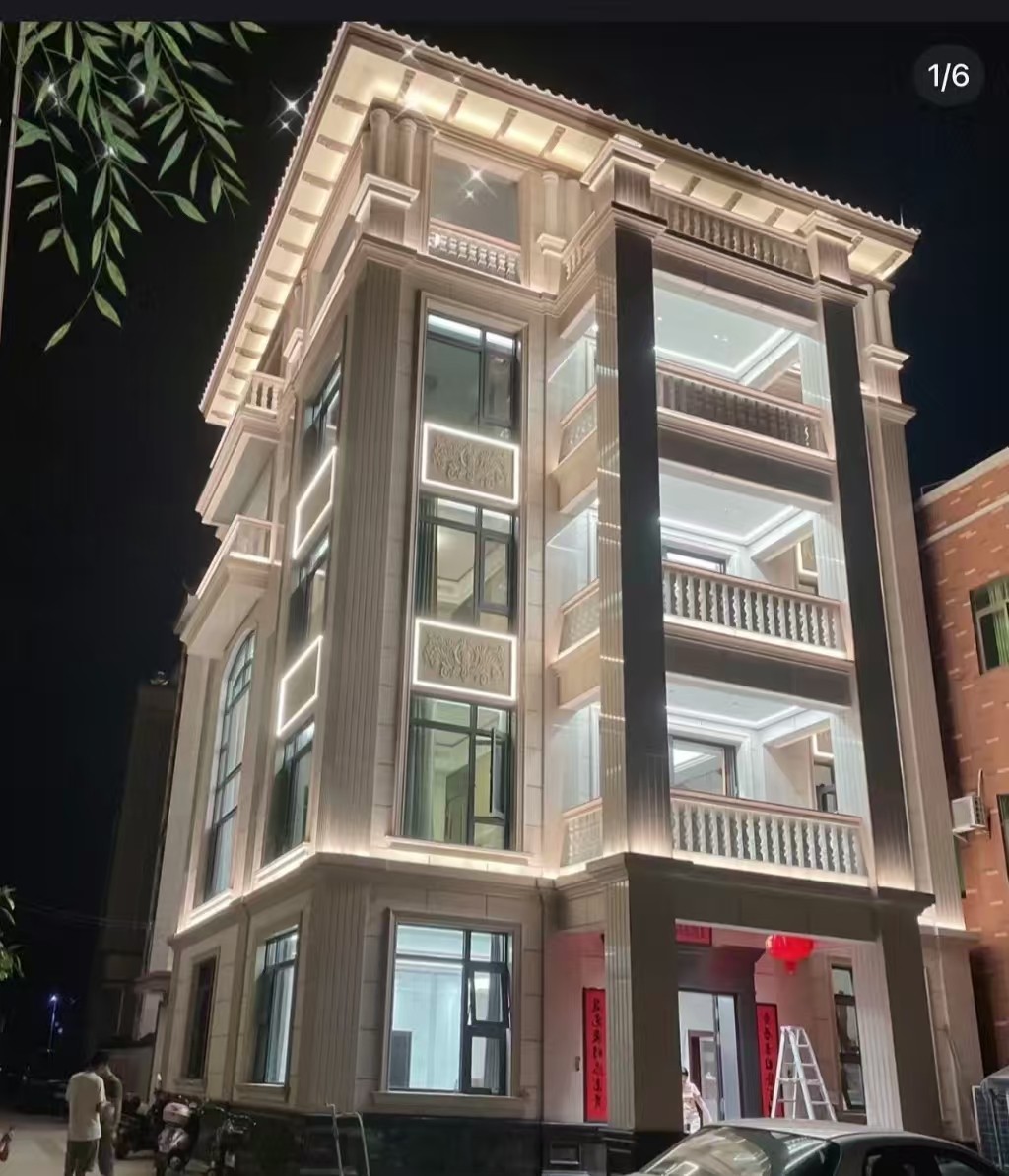 六安 芝麻白花岗岩别墅外墙夜间效果