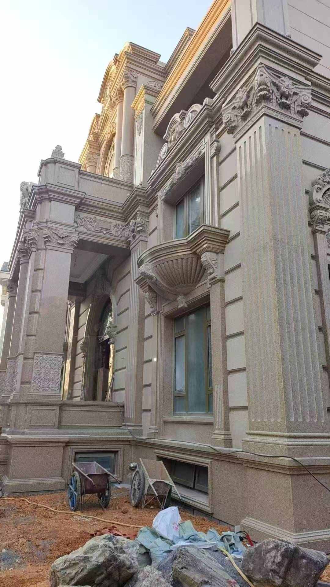 六安 黄金麻花岗岩光面别墅外墙干挂施工完成