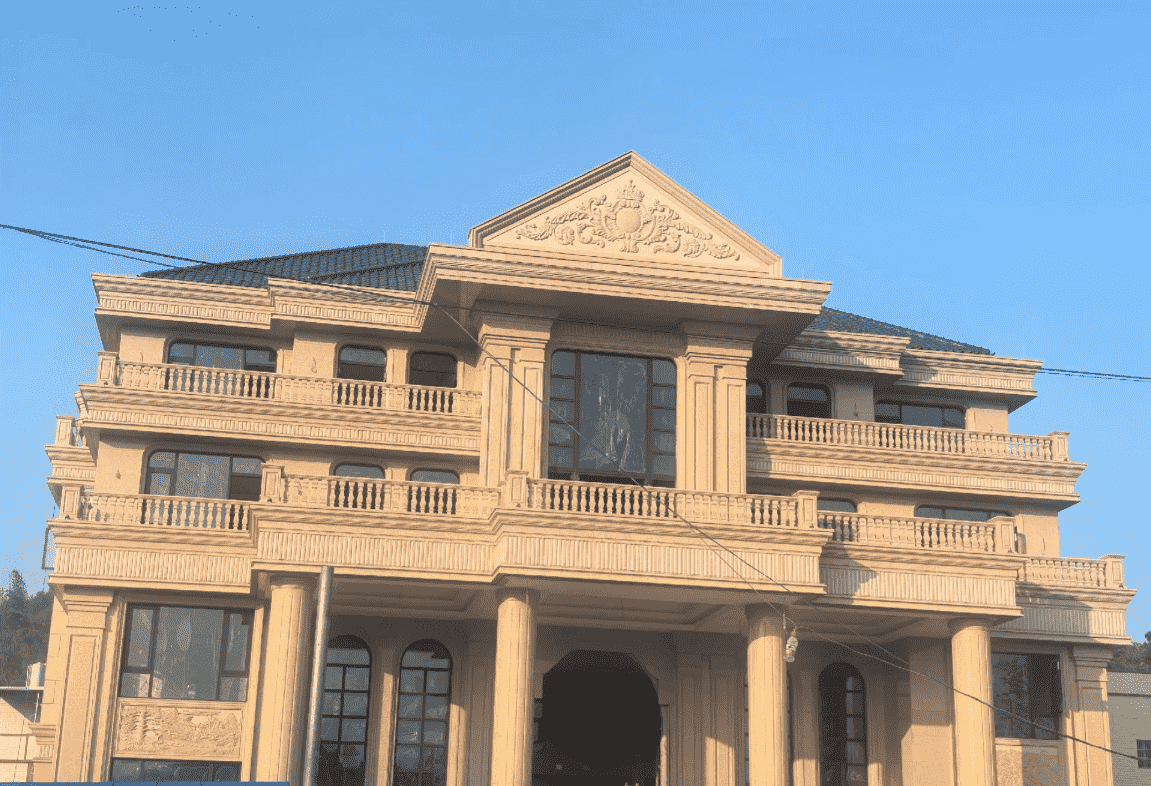 六安黄金麻别墅外墙干挂石材效果示例